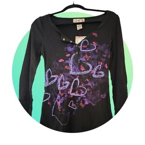 OP brand. Size MED. Black, with purple hearts/pink accents. Original tag.